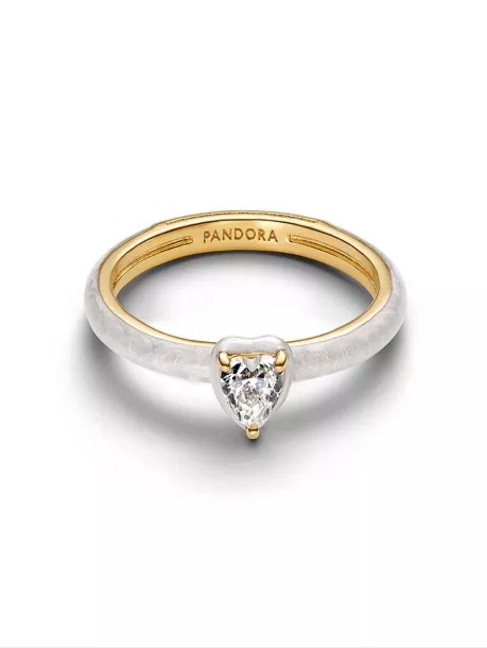 Auth. Pandora Gold Plated White Chakra Heart Ring